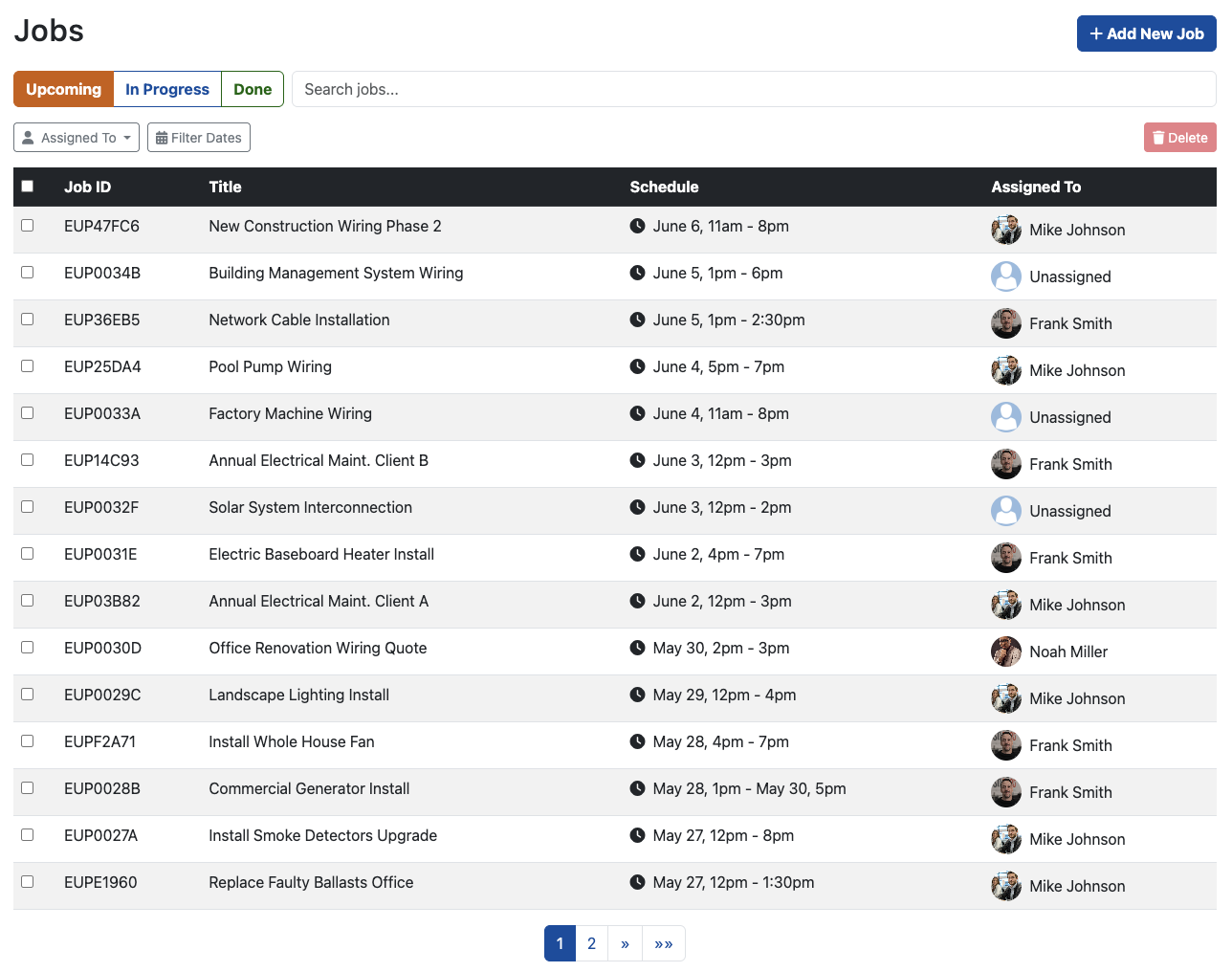 Electrical Job Scheduling Software - List View