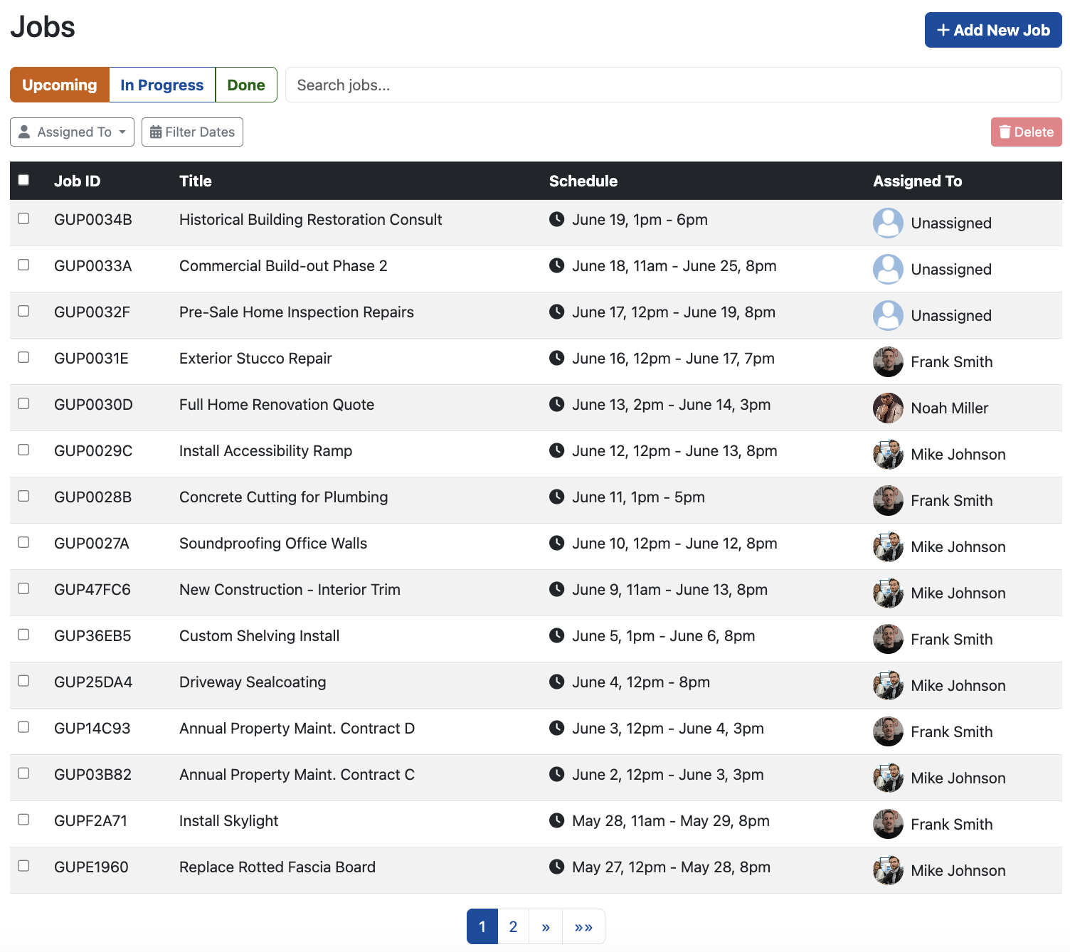 Construction Project Scheduling Software - Project List View for General Contractors