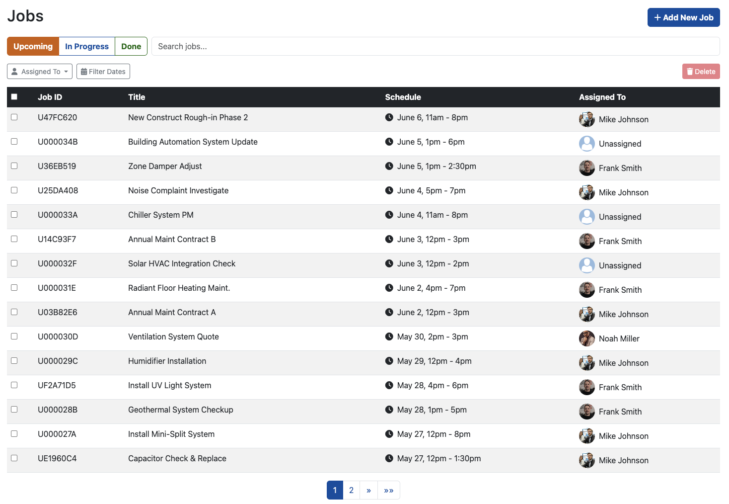 SpeedyToolbox Job List view showcasing scheduling capabilities